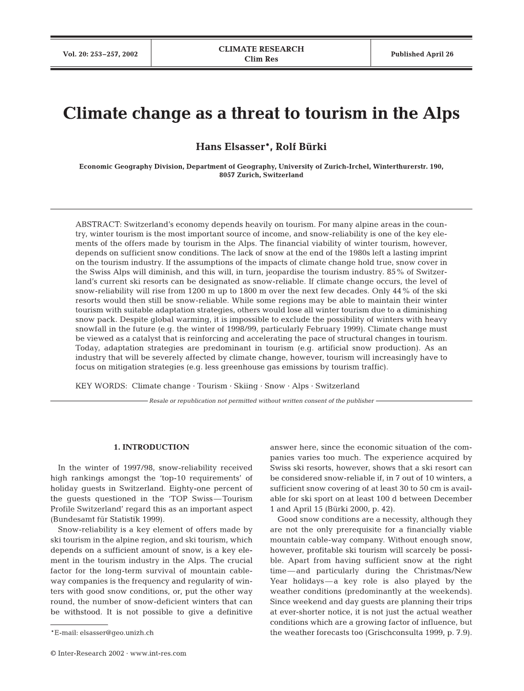 Climate Change As a Threat to Tourism in the Alps