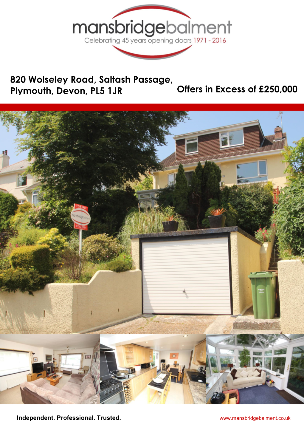 820 Wolseley Road, Saltash Passage, Plymouth, Devon, PL5 1JR Offers in Excess of £250,000