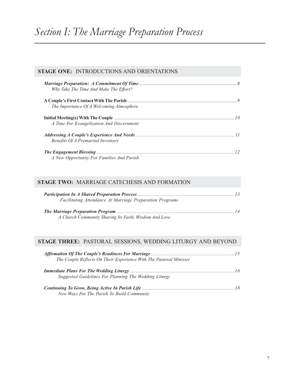 Section I: the Marriage Preparation Process