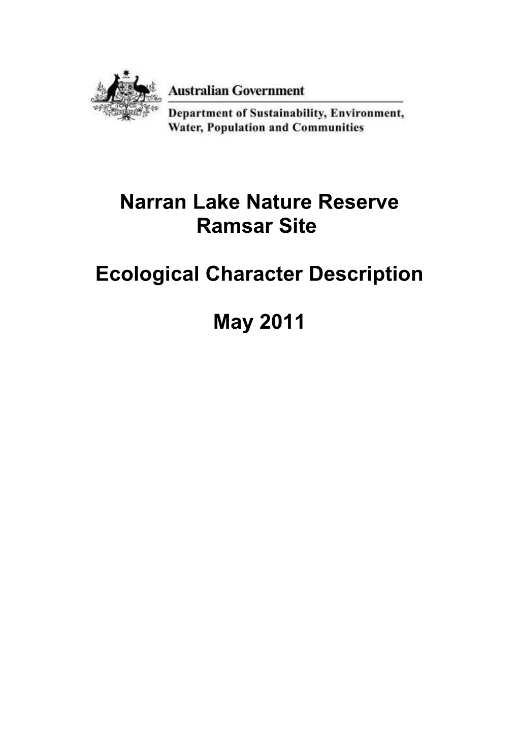Narran Lake Nature Reserve Ramsar Site Ecological Character Description