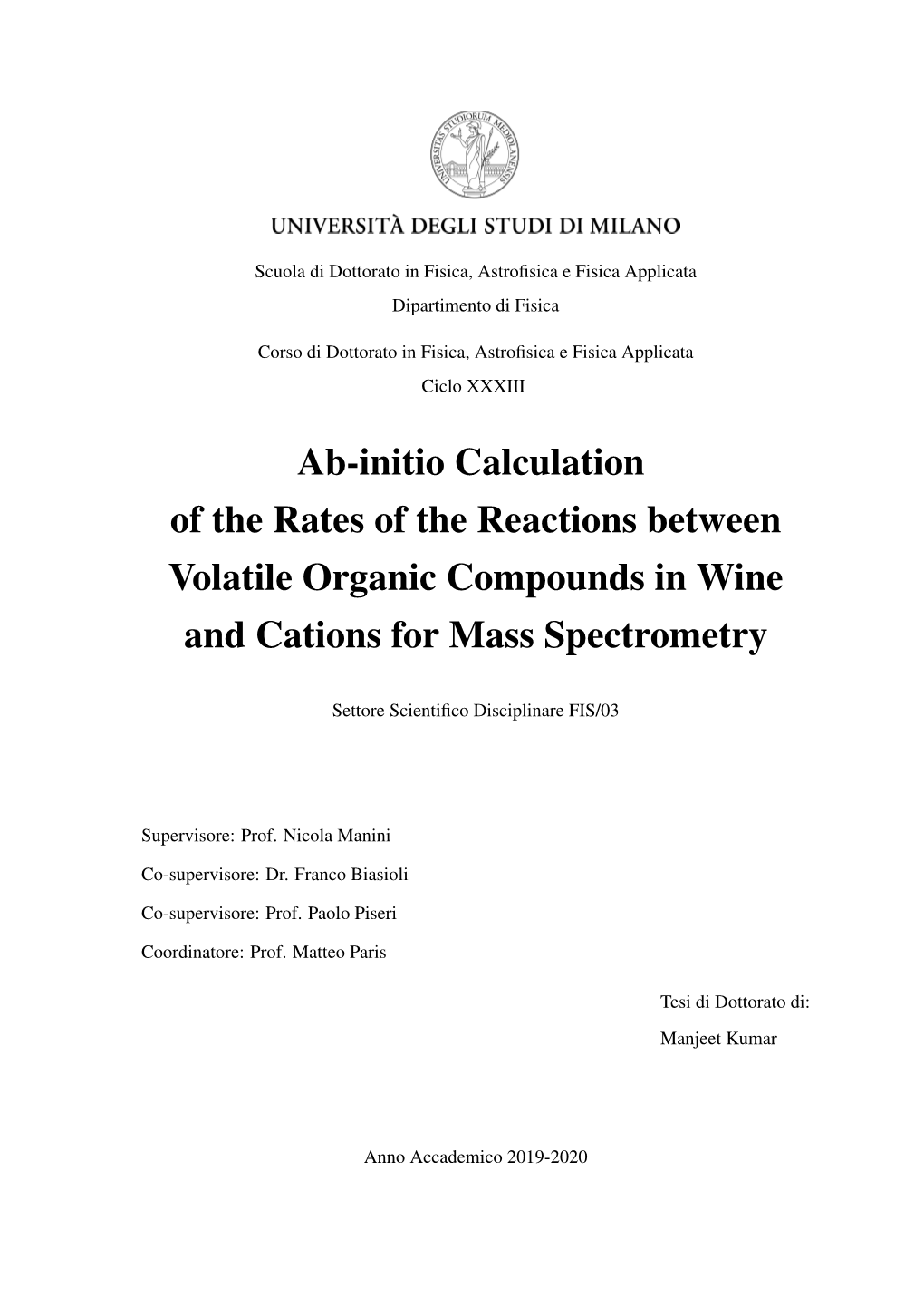 Ab-Initio Calculation of the Rates of the Reactions Between Volatile Organic Compounds in Wine and Cations for Mass Spectrometry