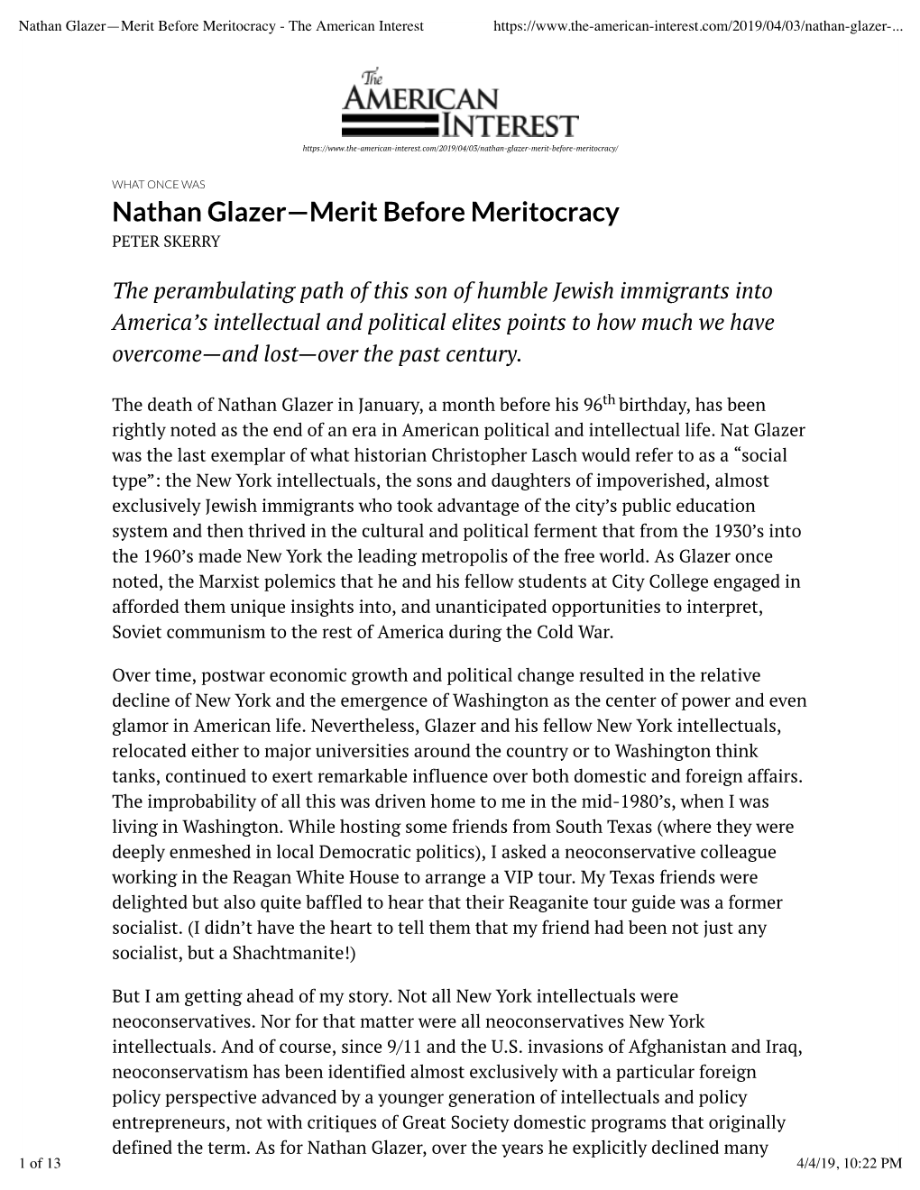 Nathan Glazer—Merit Before Meritocracy - the American Interest