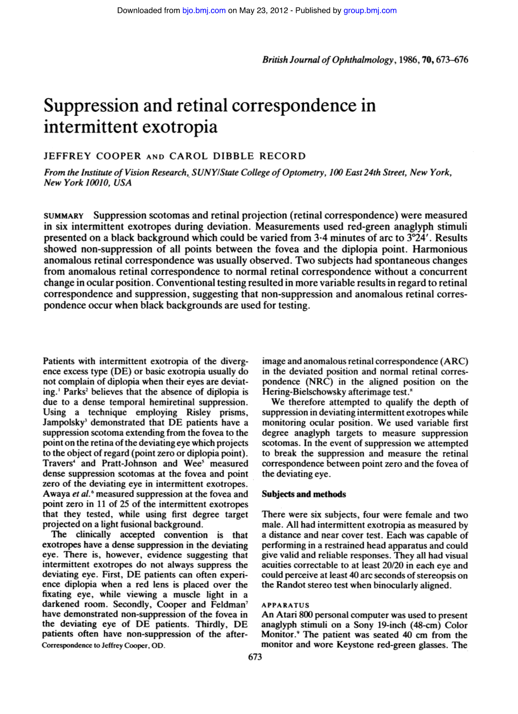 Suppression and Retinal Correspondence in Intermittent Exotropia