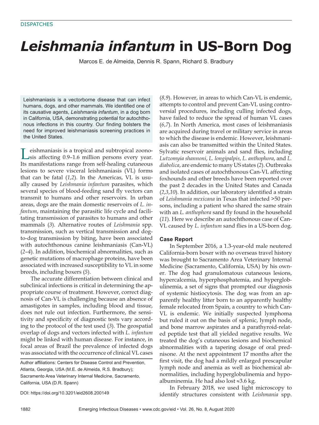 Leishmania Infantum in US-Born Dog Marcos E