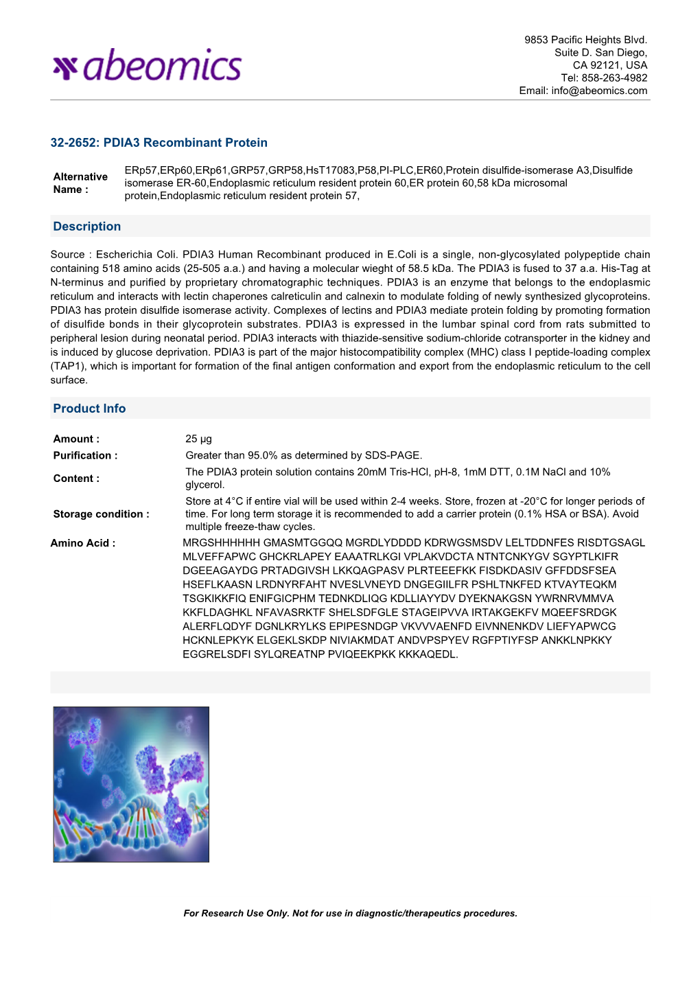 PDIA3 Recombinant Protein Description Product Info