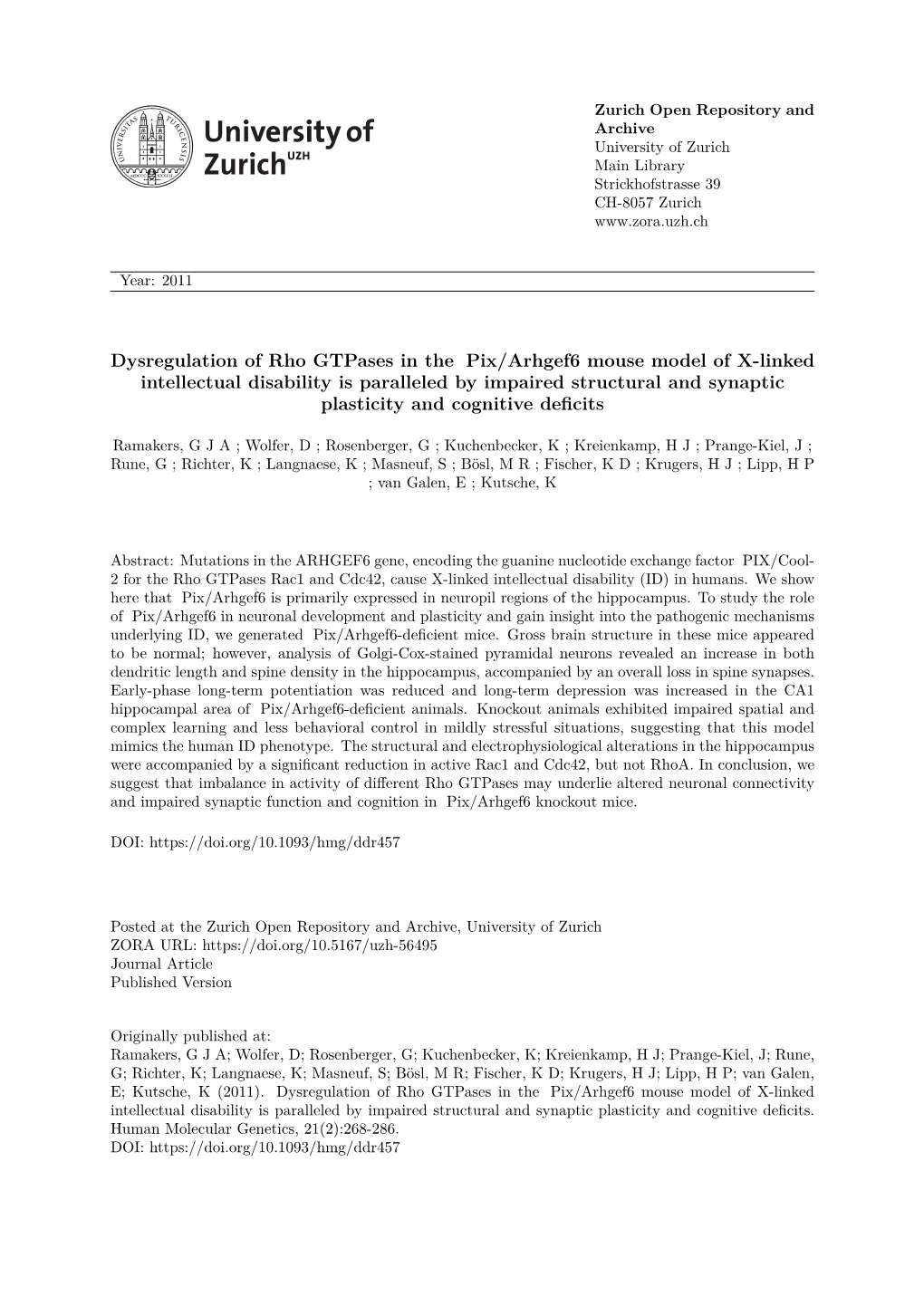 Dysregulation of Rho Gtpases in the Apix/Arhgef6 Mouse Model of X