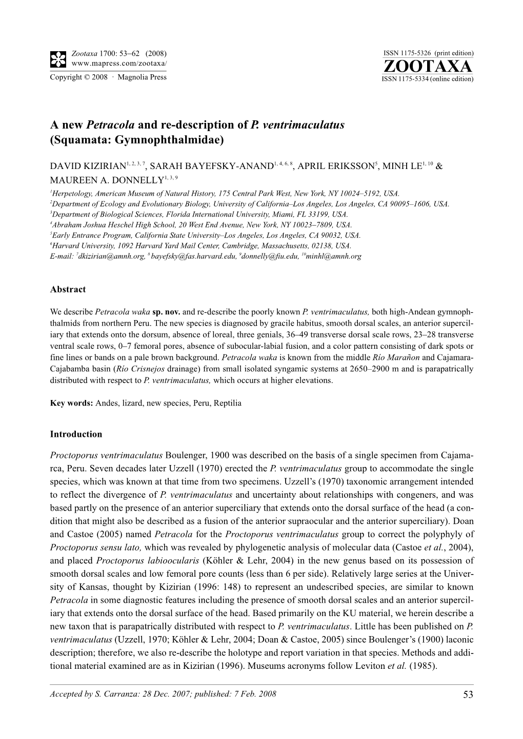 Zootaxa,A New Petracola and Re-Description of P. Ventrimaculatus