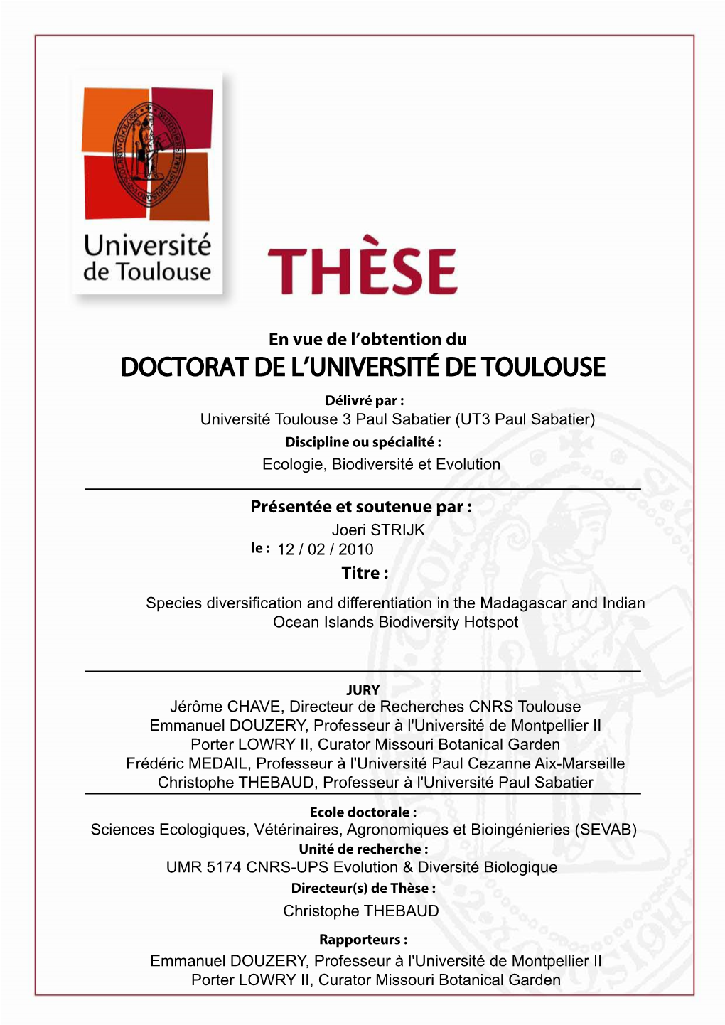 Doctorat De L'université De Toulouse