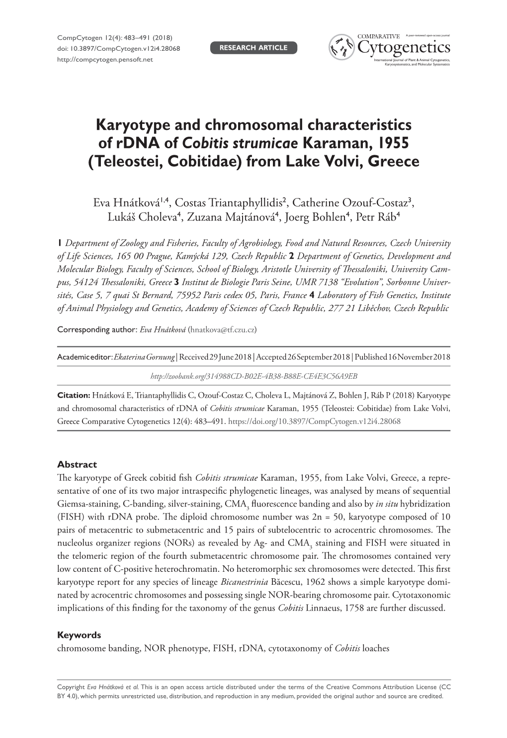 ﻿Karyotype and Chromosomal Characteristics of Rdna of Cobitis
