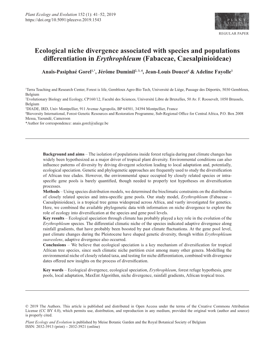 Ecological Niche Divergence Associated with Species and Populations Differentiation Inerythrophleum (Fabaceae, Caesalpinioideae)