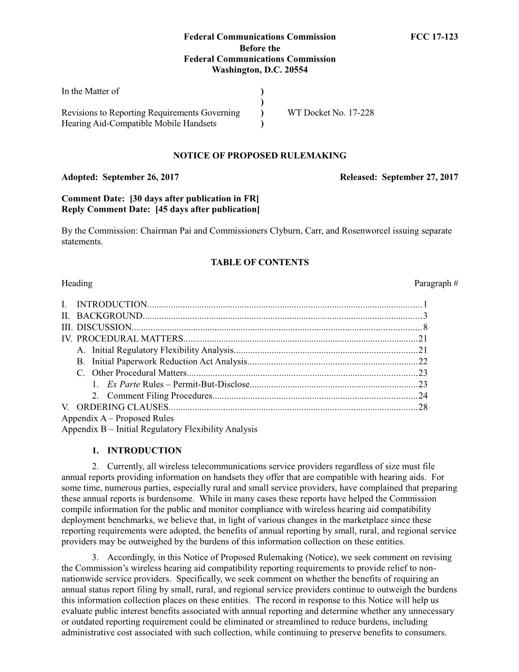 Federal Communications Commission FCC 17-123