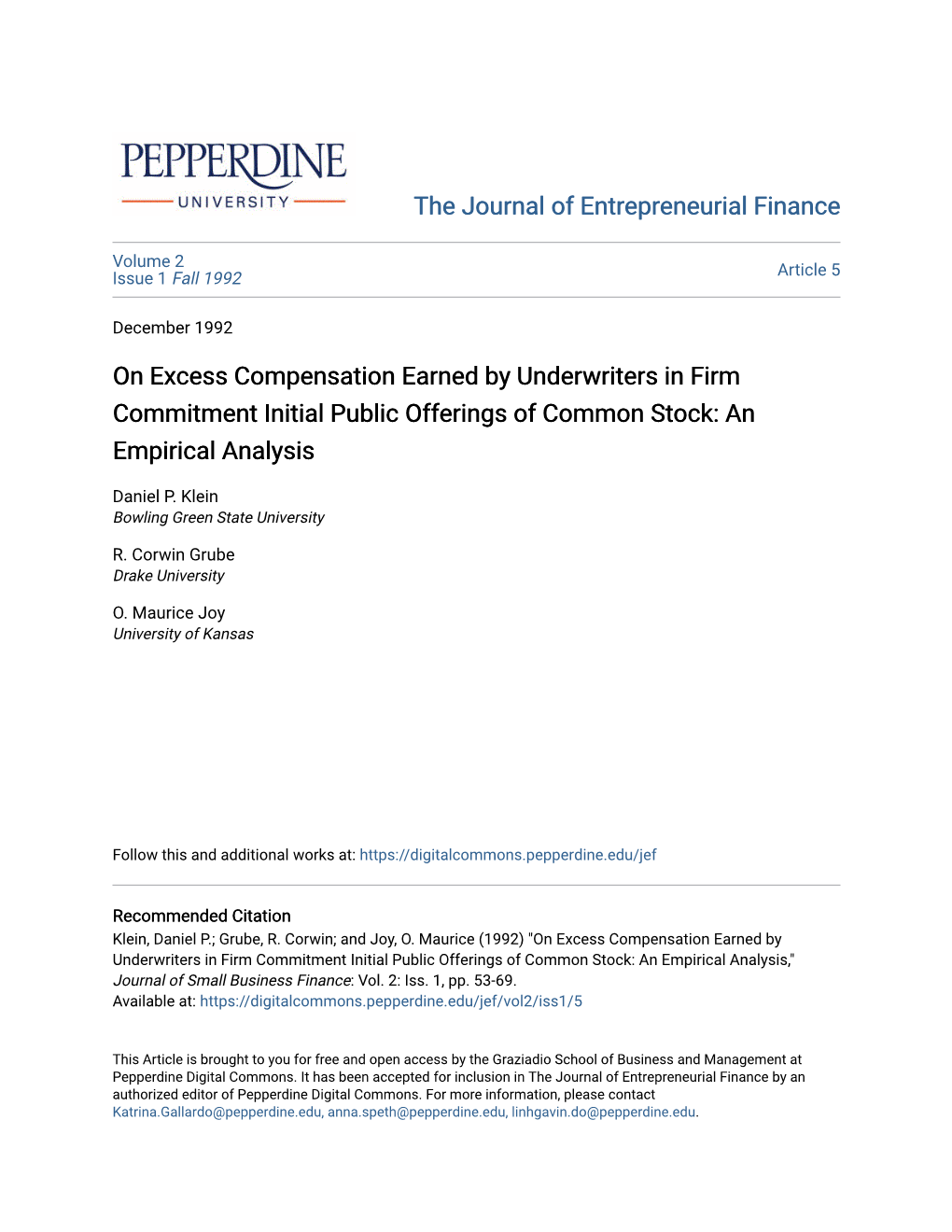 On Excess Compensation Earned by Underwriters in Firm Commitment Initial Public Offerings of Common Stock: an Empirical Analysis