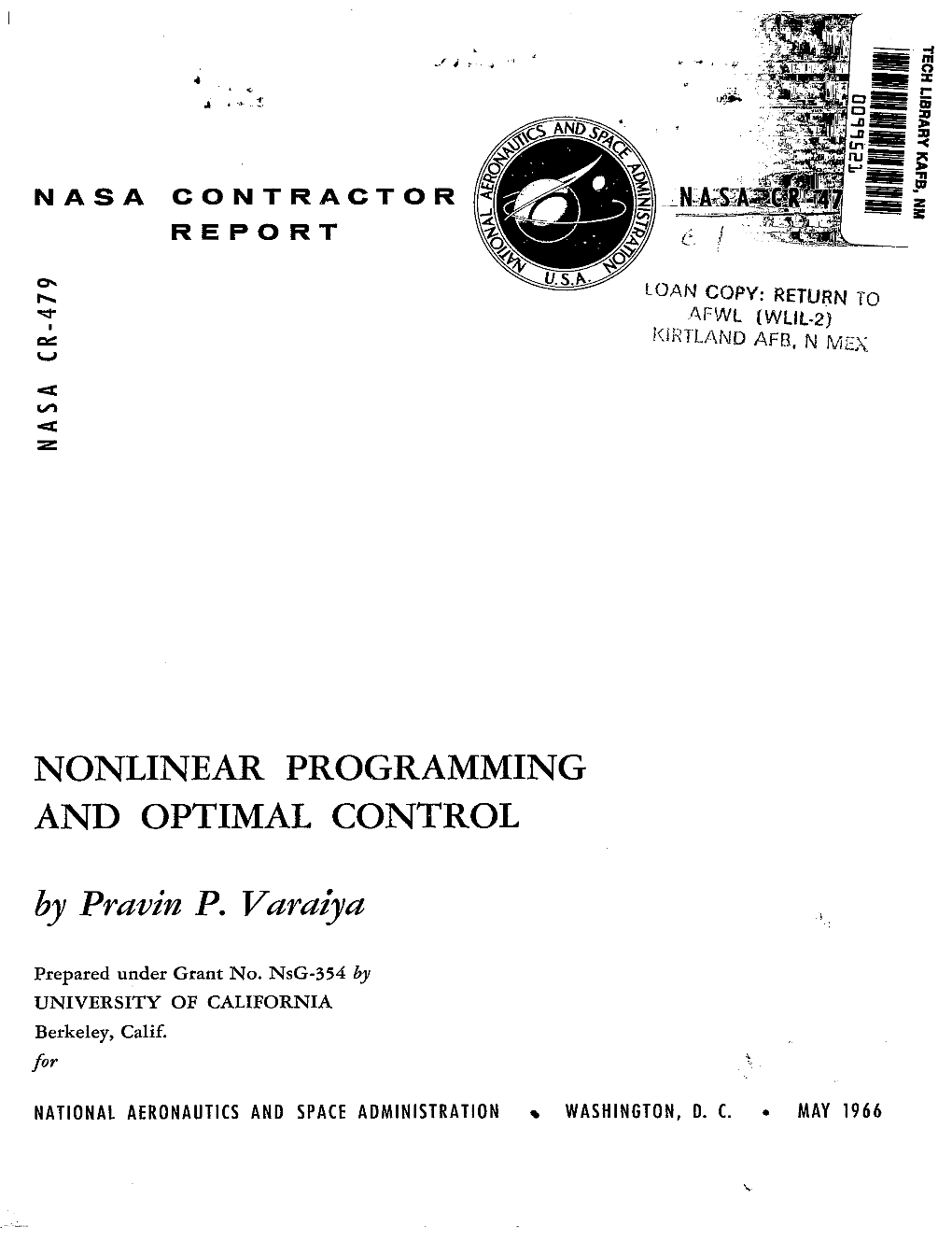 Nonlinear Programming and Optimal Control