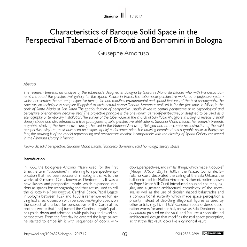 Characteristics of Baroque Solid Space in the Perspectival Tabernacle of Bitonti and Borromini in Bologna Giuseppe Amoruso