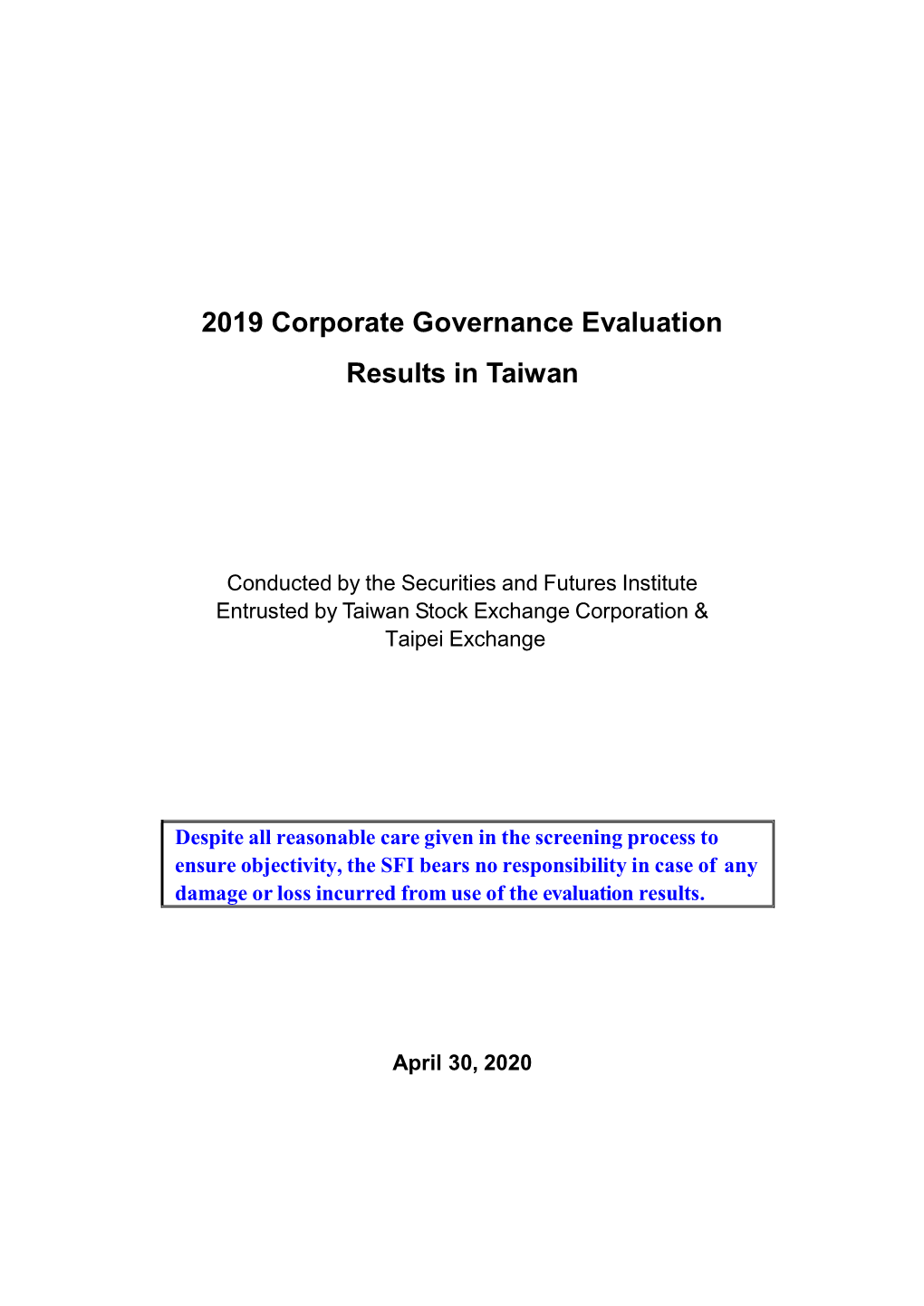 2019 Corporate Governance Evaluation Results in Taiwan