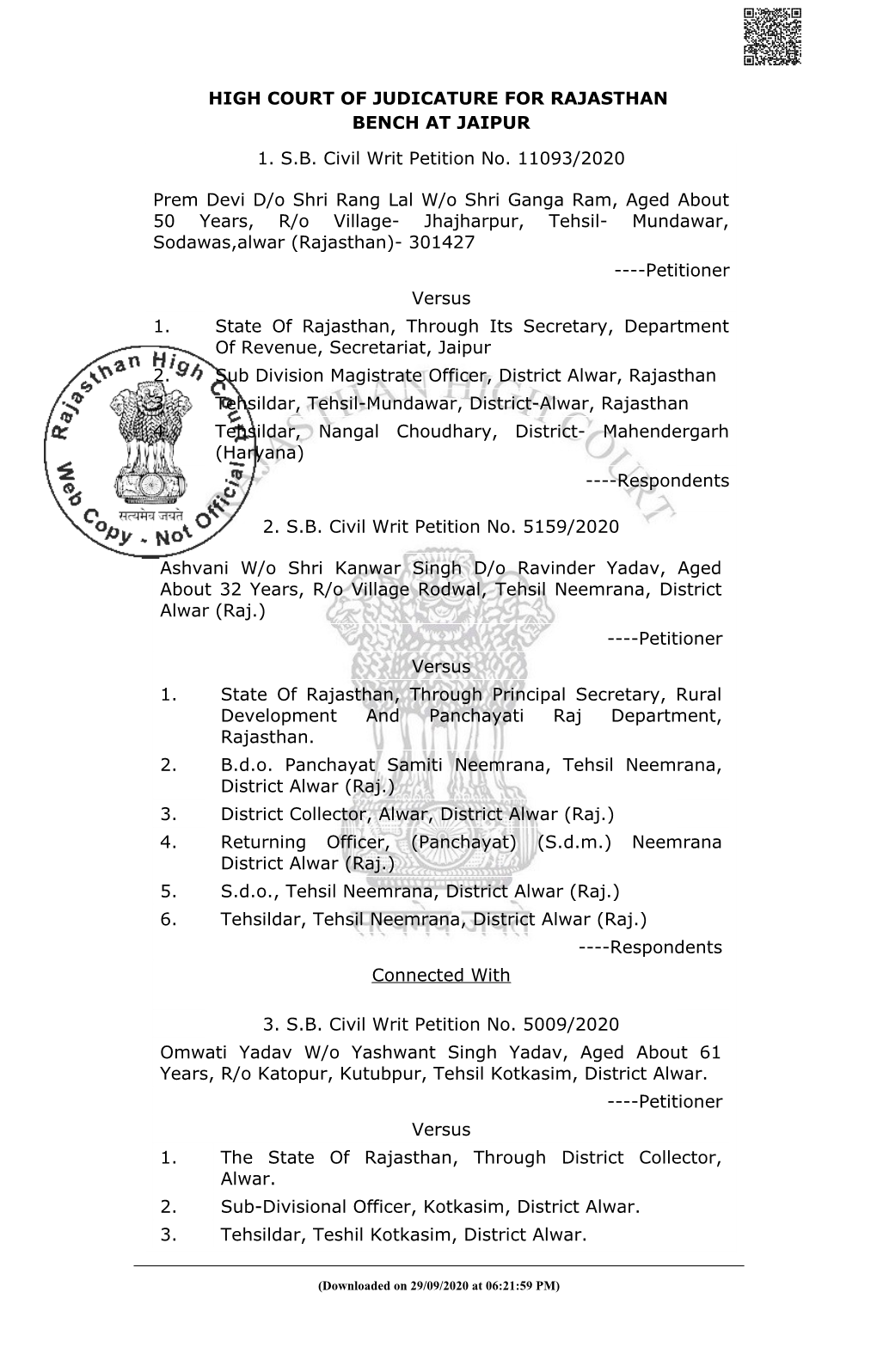 High Court of Judicature for Rajasthan Bench at Jaipur