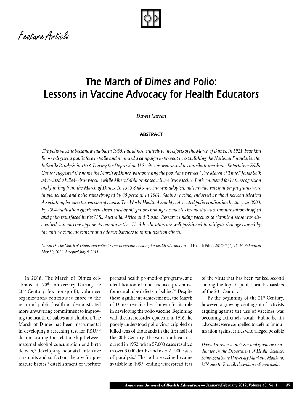 The March of Dimes and Polio: Lessons in Vaccine Advocacy for Health Educators