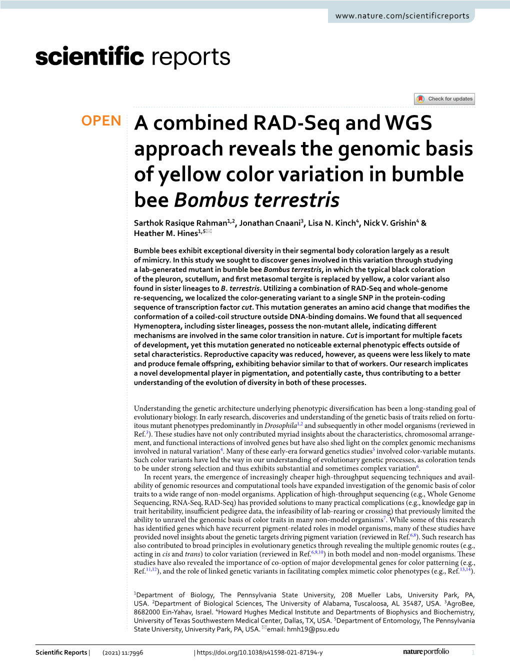 A Combined RAD-Seq and WGS Approach Reveals the Genomic