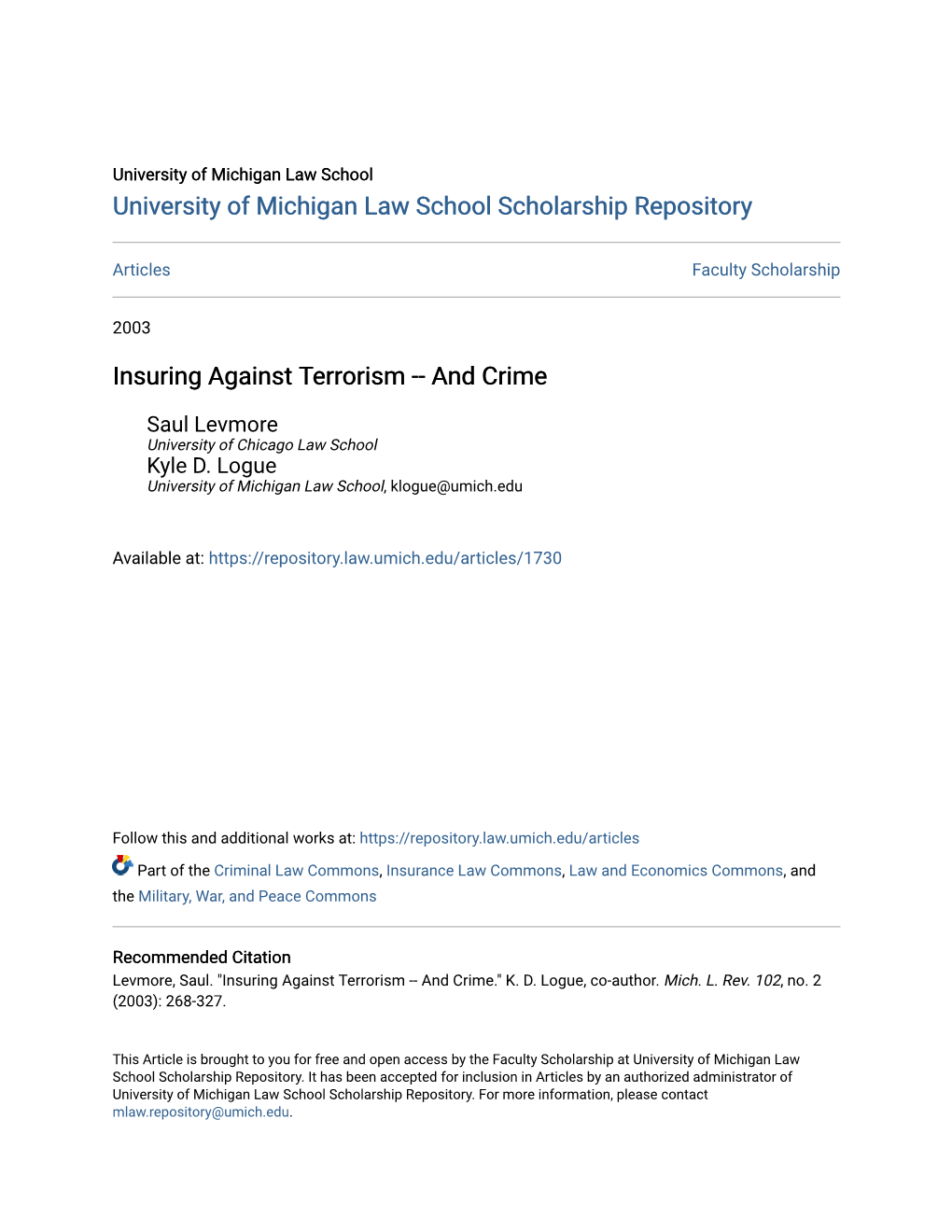 Insuring Against Terrorism -- and Crime