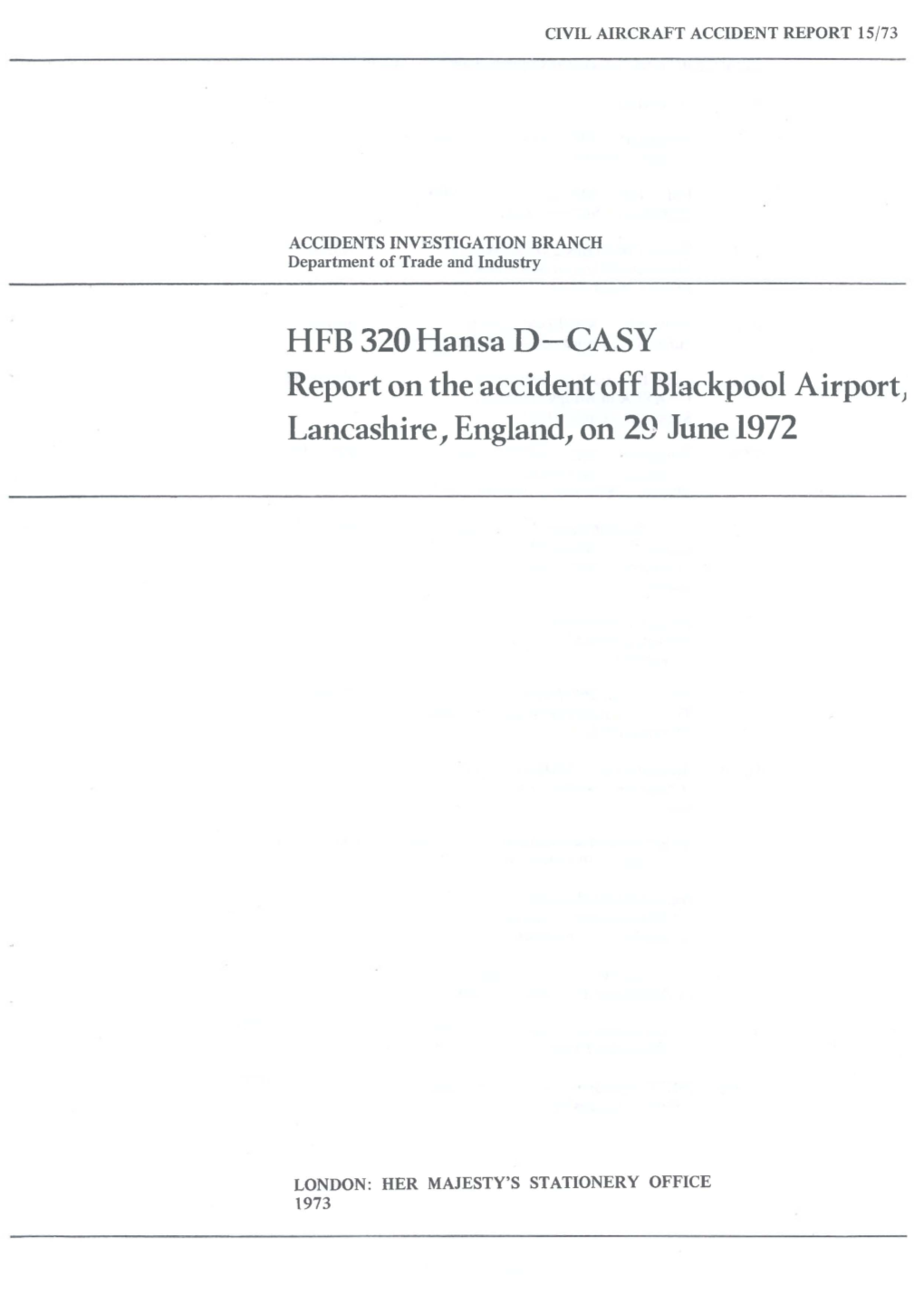 HFB 320 Hansa D-CASY Report on the Accident Off Blackpool Airport J