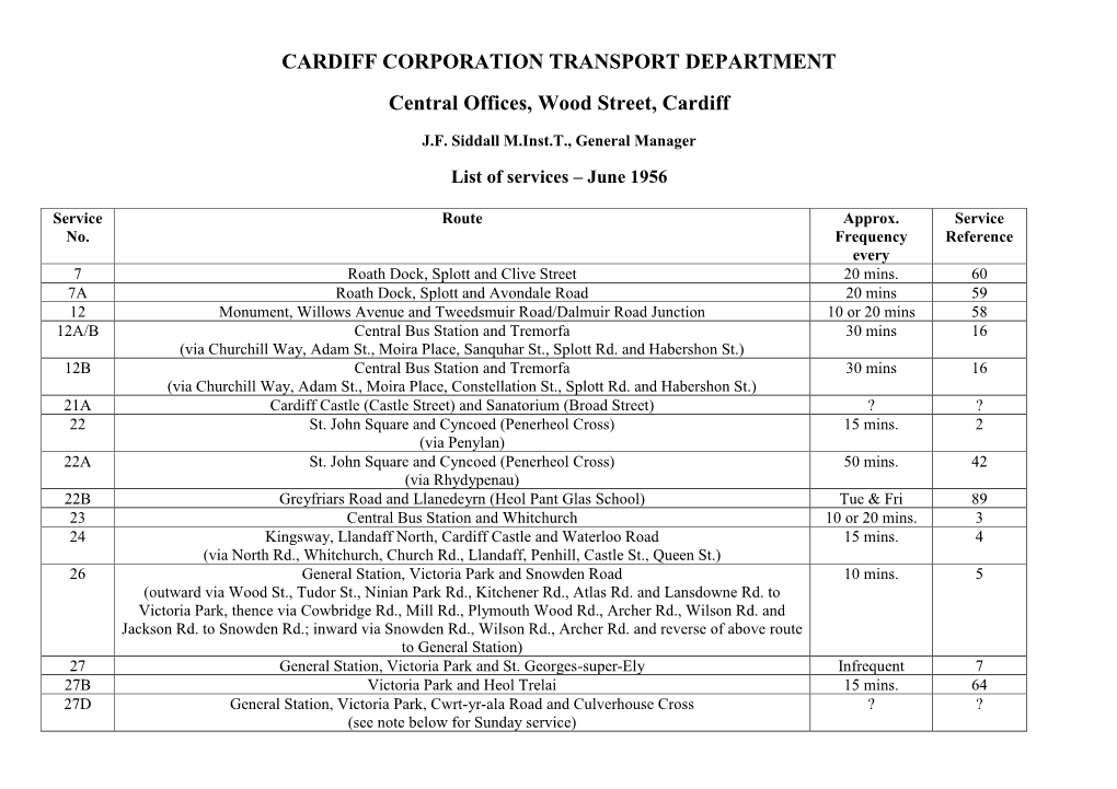 CARDIFF CORPORATION TRANSPORT DEPARTMENT Central Offices, Wood Street, Cardiff