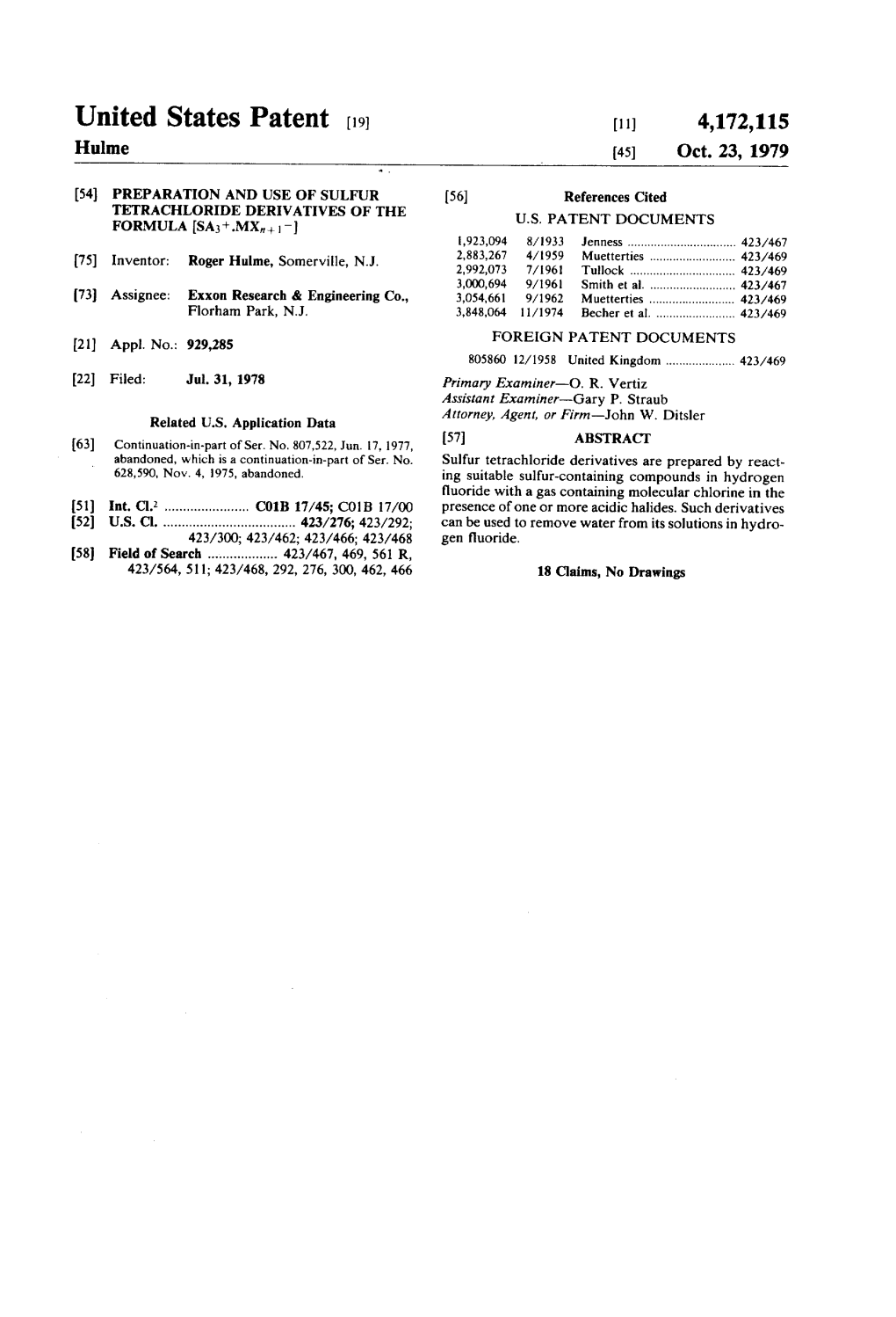 United States Patent (19) (11) 4,172,115 Hulme (45) Oct