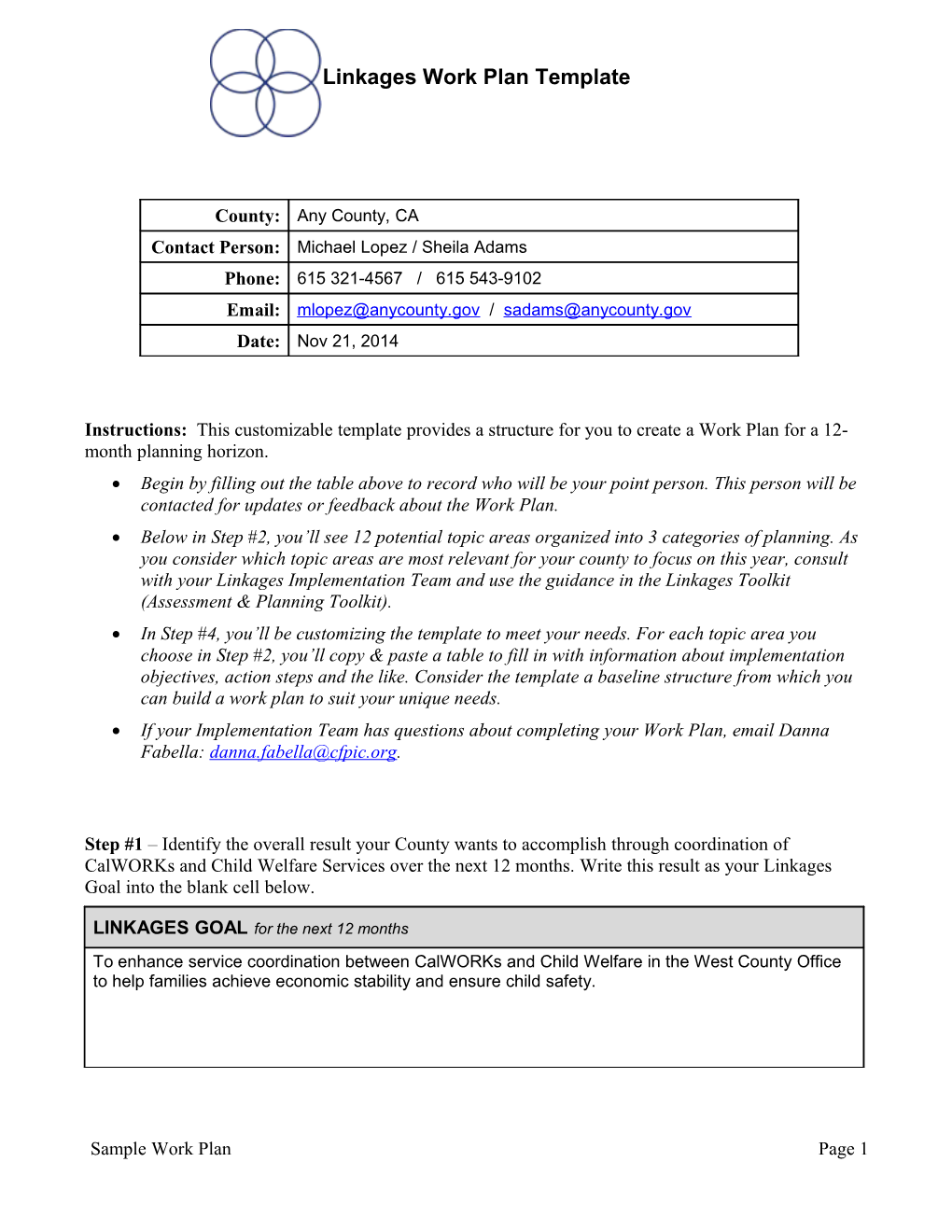 Linkages Work Plan Template