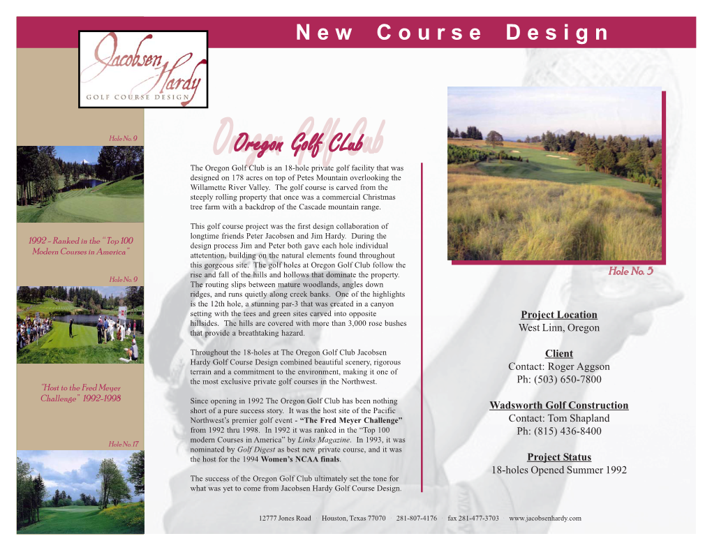 Oregon Golf Club Project Summary