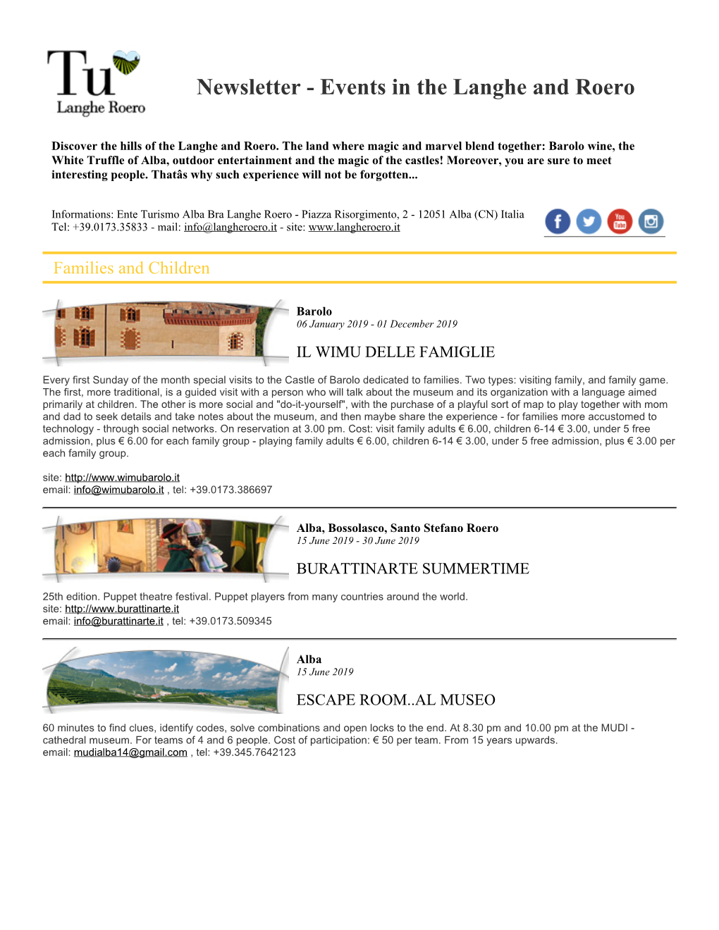 Newsletter - Events in the Langhe and Roero