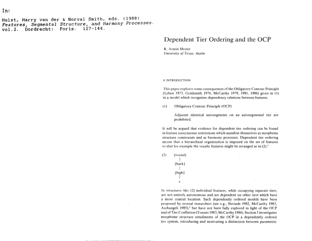 Dependent Tier Ordering and the OCP