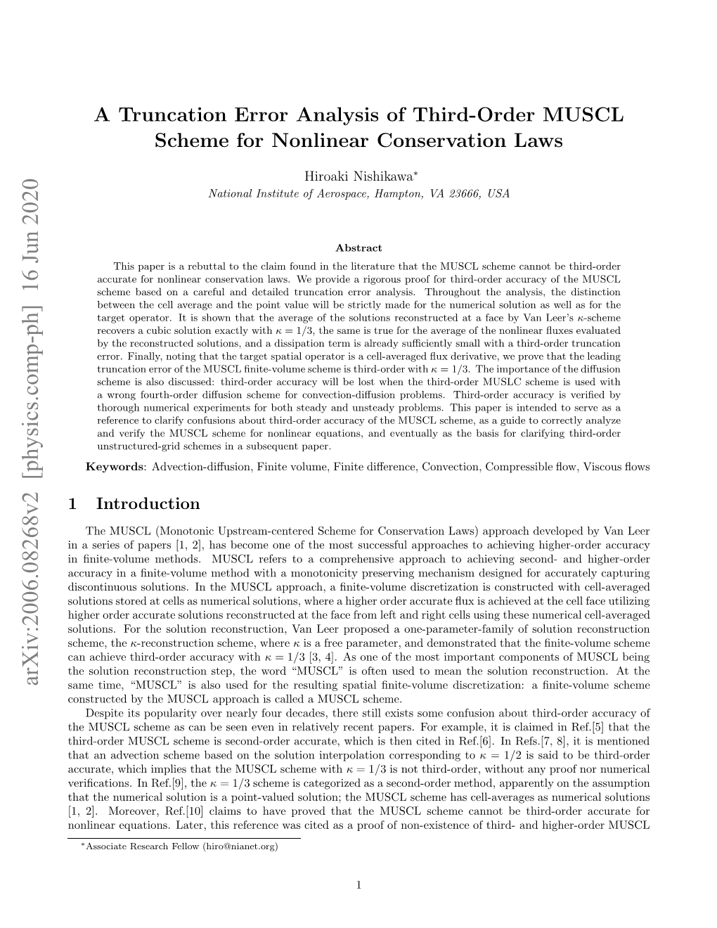 A Truncation Error Analysis of Third-Order MUSCL Scheme for Nonlinear Conservation Laws