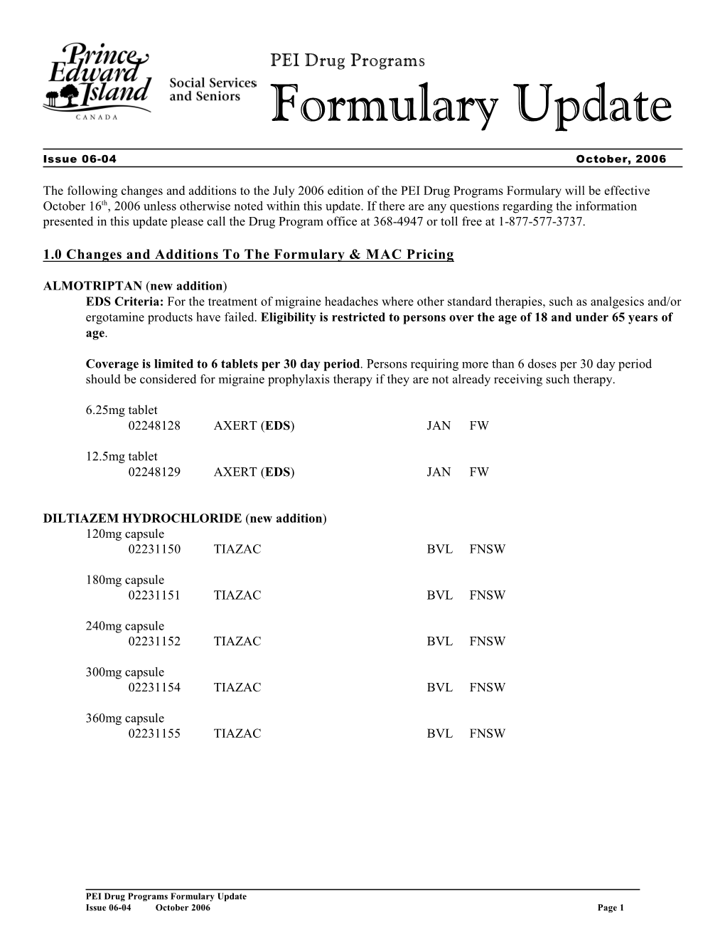 Formulary Update