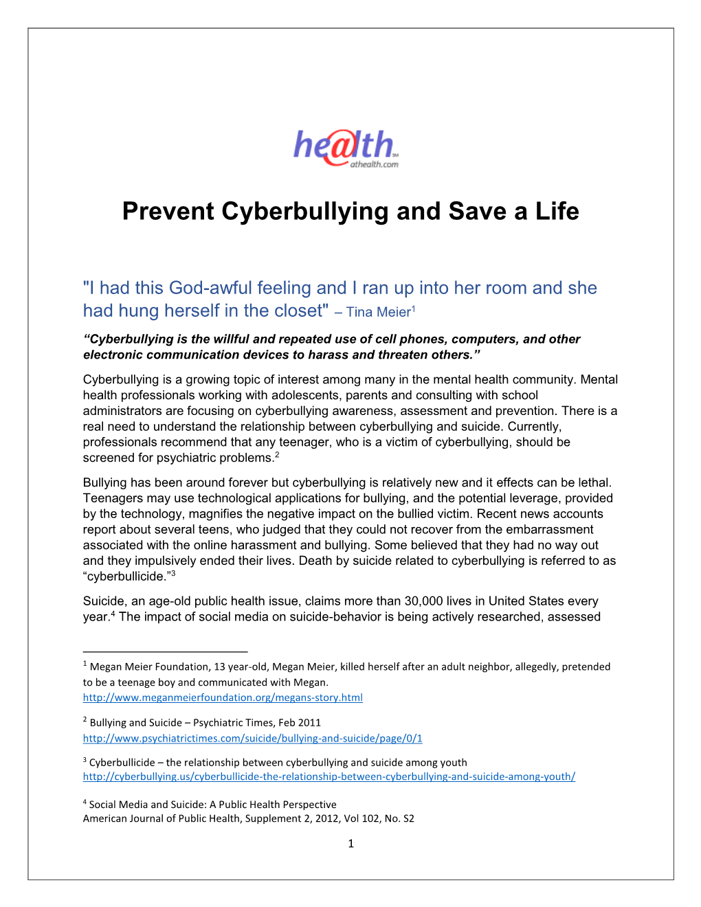 Prevent Cyberbullying and Save a Life