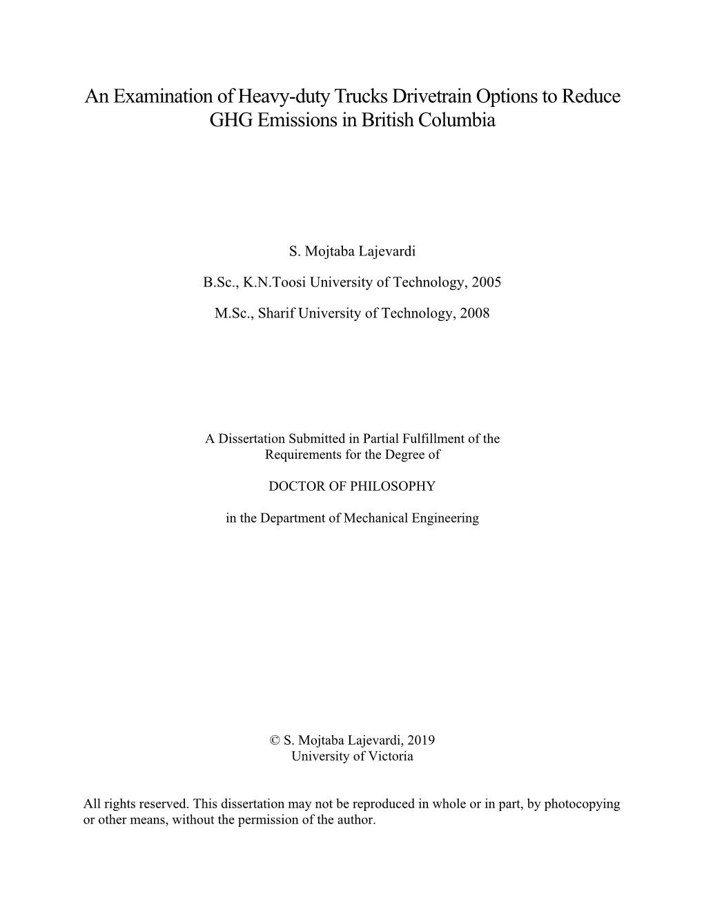 An Examination of Heavy-Duty Trucks Drivetrain Options to Reduce GHG Emissions in British Columbia