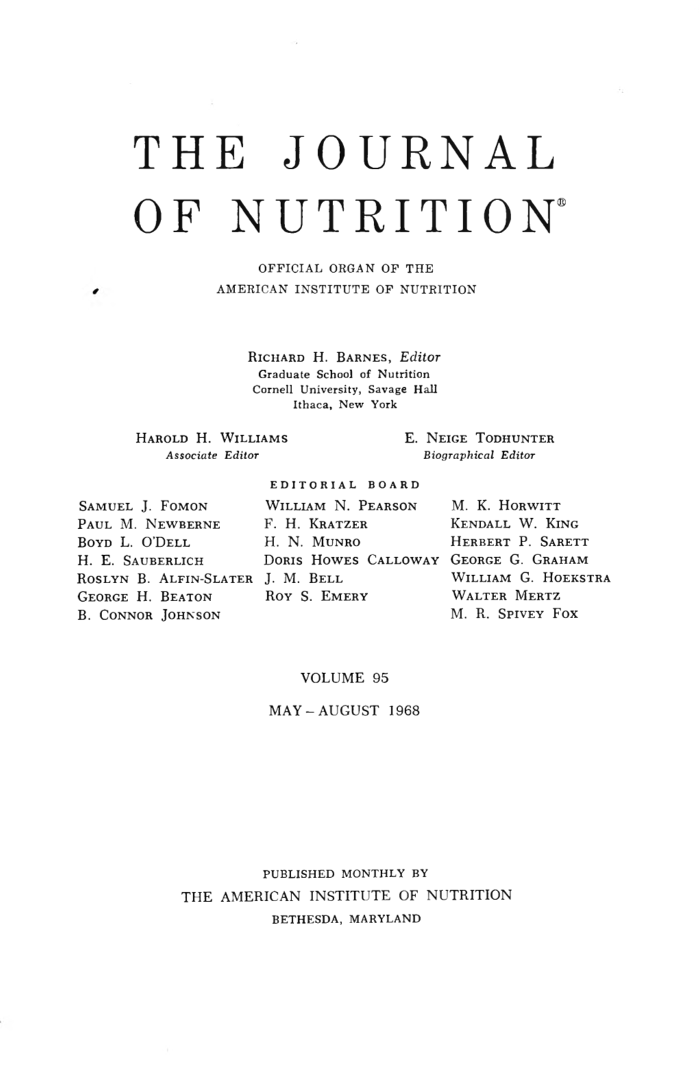 The Journal of Nutrition 1968 Volume 95 No.1