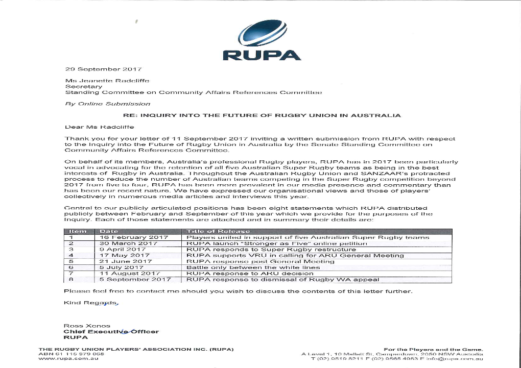 Future of Rugby Union in Australia Submission 1