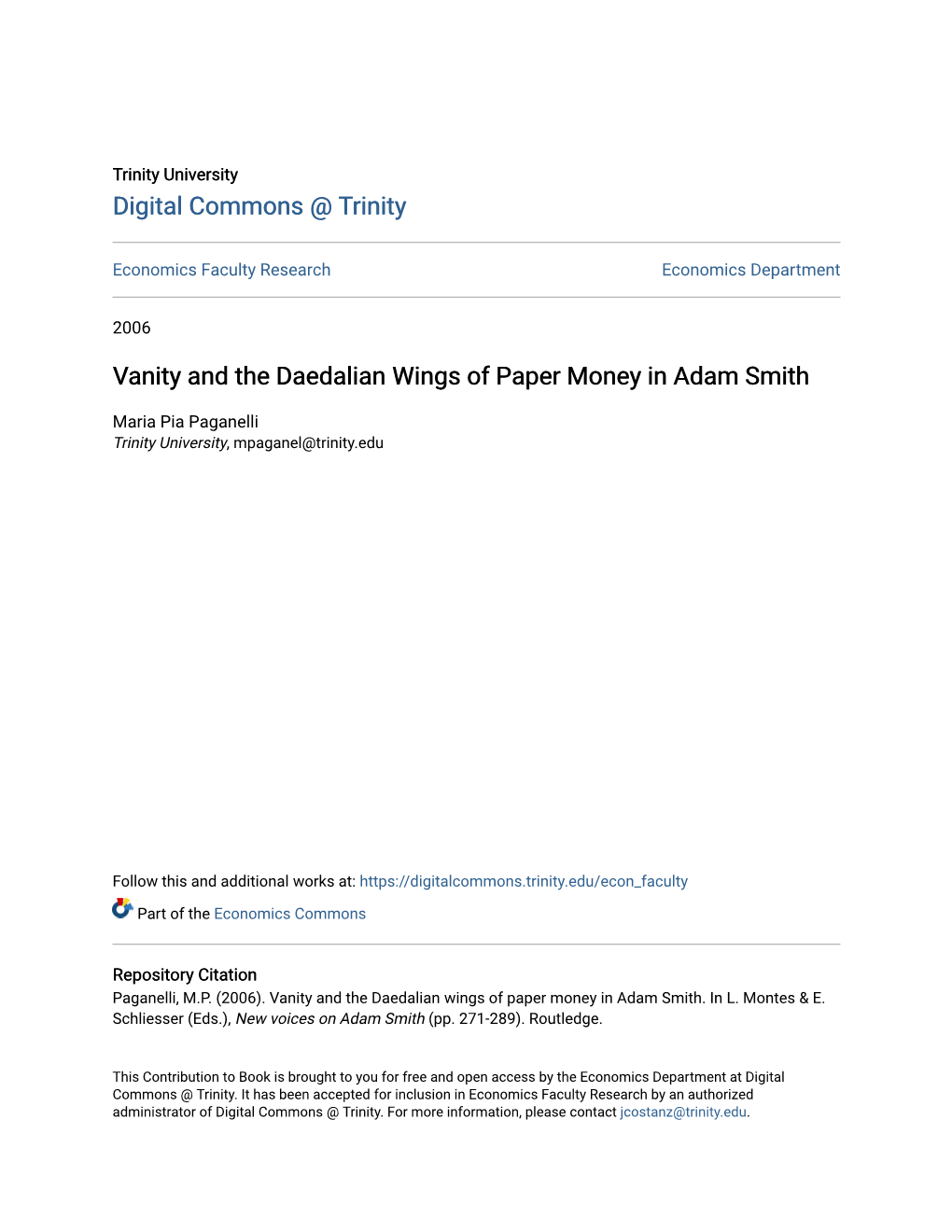 Vanity and the Daedalian Wings of Paper Money in Adam Smith