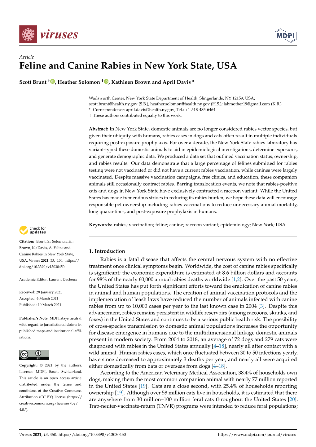 Feline and Canine Rabies in New York State, USA