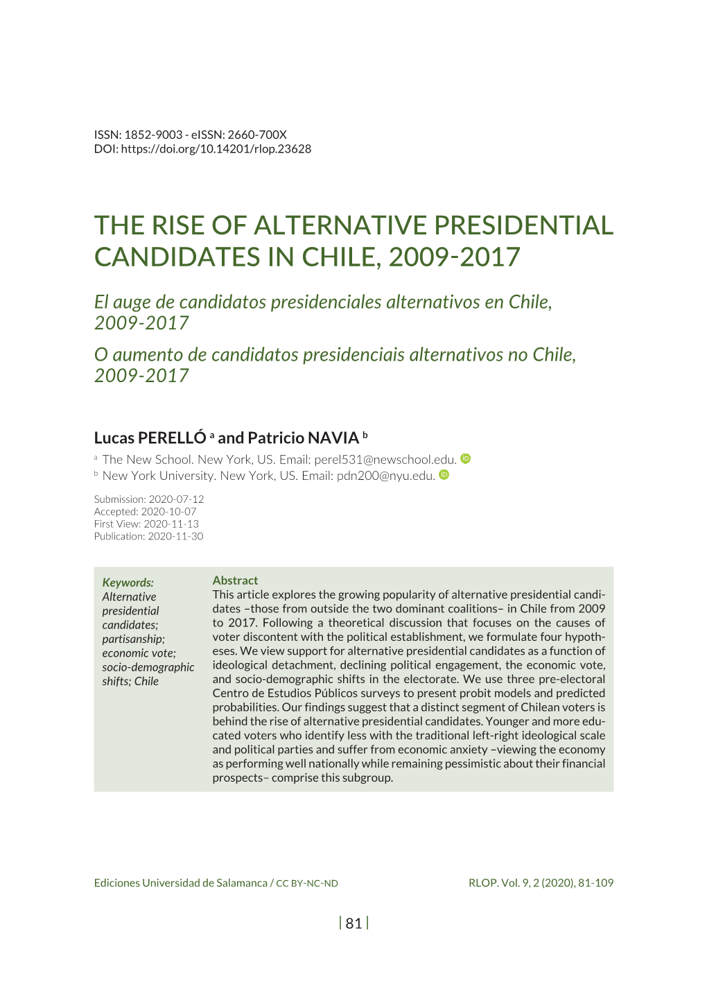 The Rise of Alternative Presidential Candidates in Chile = El Auge De