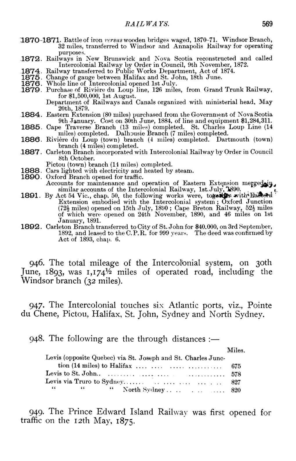 569 946. the Total Mileage of the Intercolonial System, on 30Th June