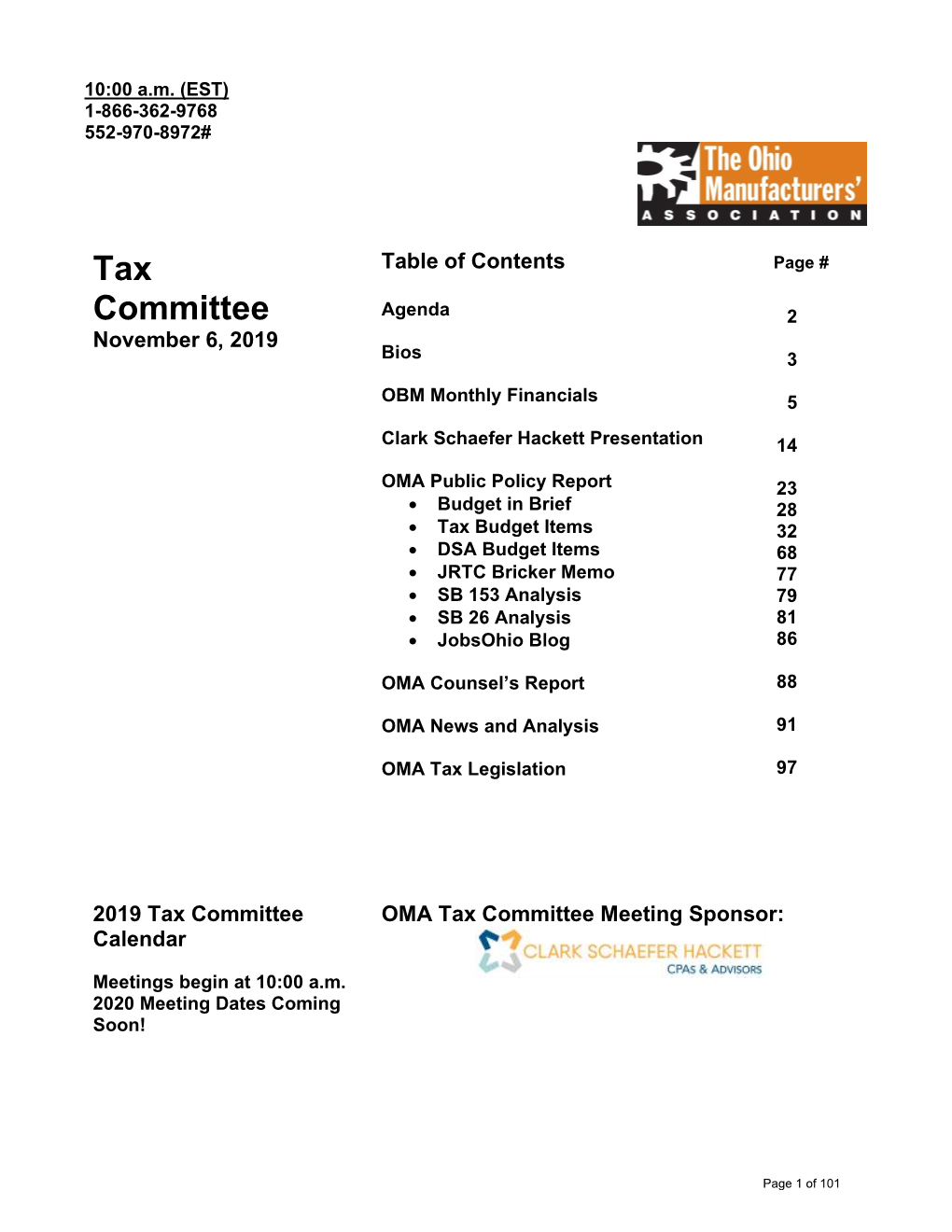 OMA Tax Committee Materials 11/6/2019