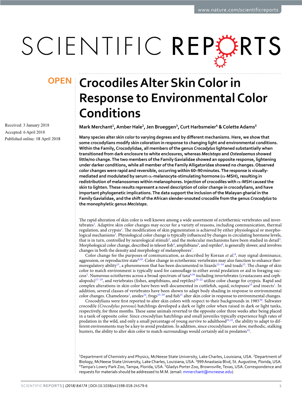 Crocodiles Alter Skin Color in Response to Environmental Color Conditions