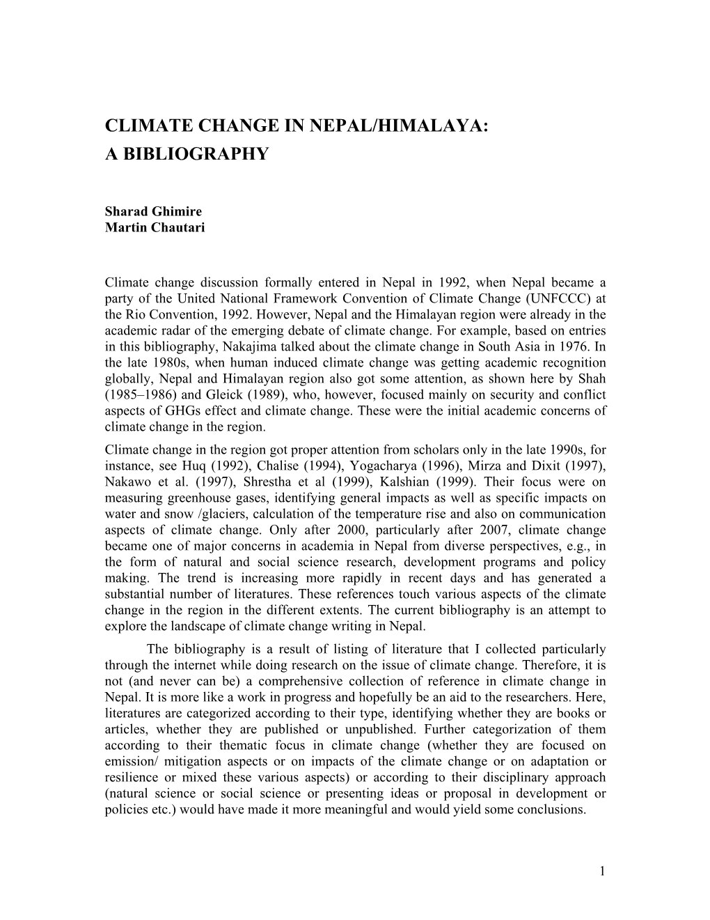 Climate Change in Nepal/Himalaya: a Bibliography