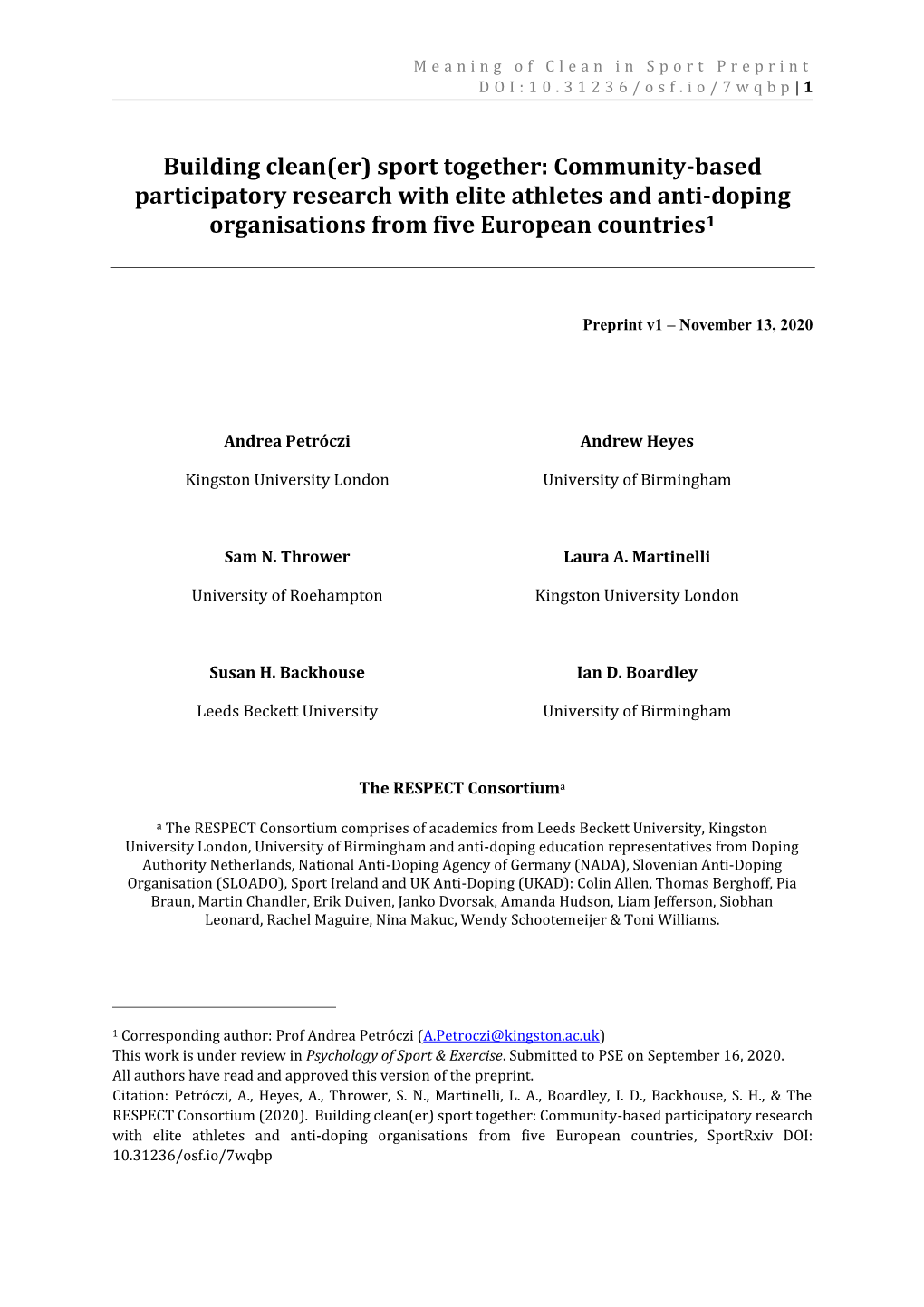 Community-Based Participatory Research with Elite Athletes and Anti-Doping Organisations from Five European Countries1