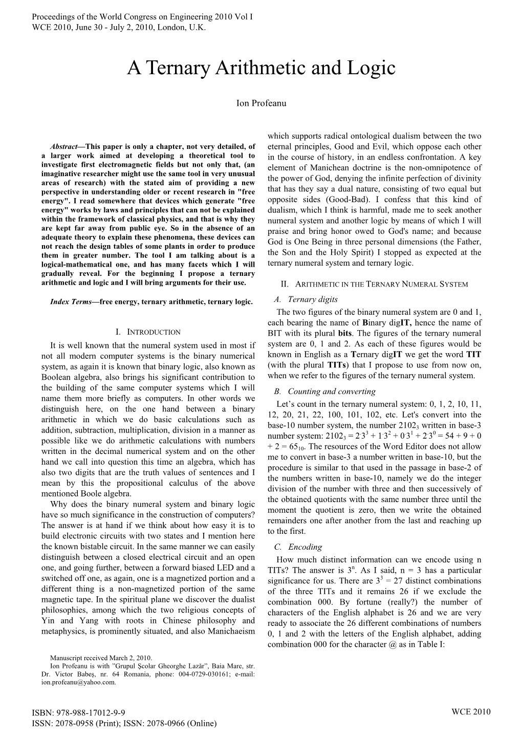 A Ternary Arithmetic and Logic