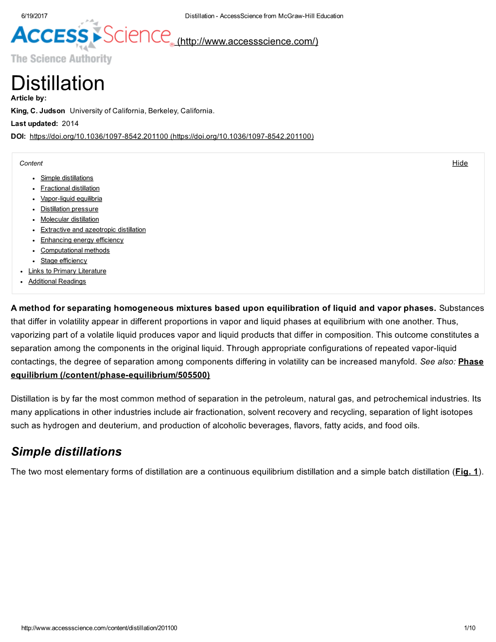 Distillation ­ Accessscience from Mcgraw­Hill Education