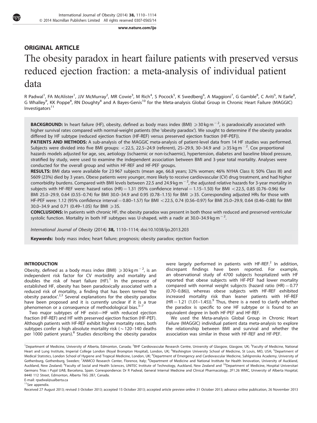 The Obesity Paradox in Heart Failure Patients with Preserved Versus Reduced Ejection Fraction: a Meta-Analysis of Individual Patient Data