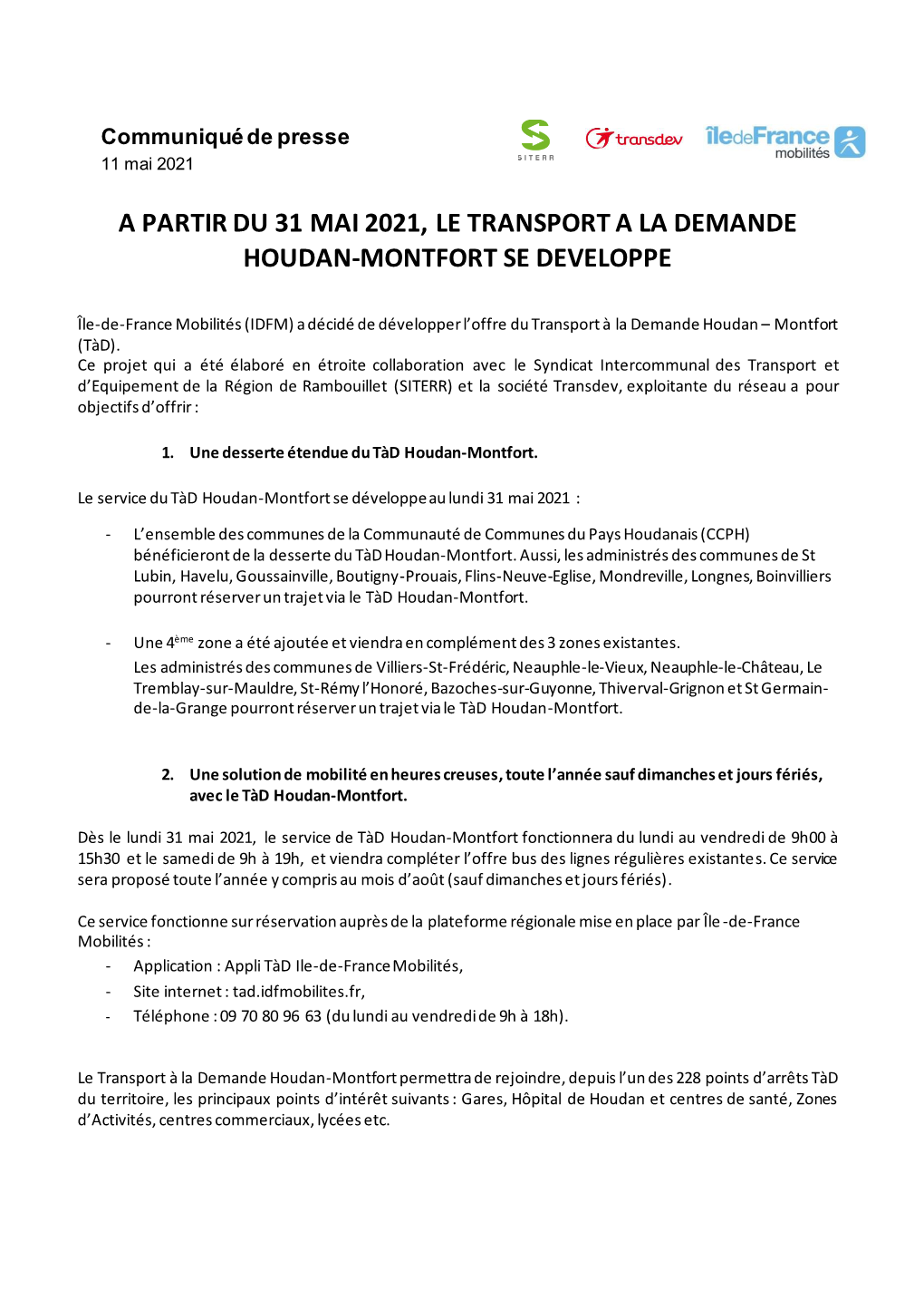 A Partir Du 31 Mai 2021, Le Transport a La Demande Houdan-Montfort Se Developpe