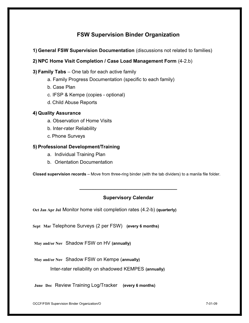 FSW Supervision Binder Organization