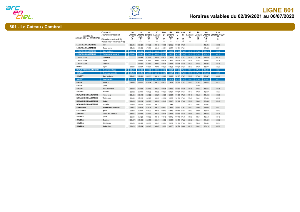 Horaires De La Ligne 801S